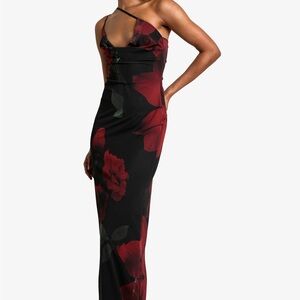 Tall Bold Floral Asymmetric Cowl Drape Maxi Dress